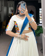 WHITE COLOR RAYON RUFFLE STYLE NAVRATRI LEHENGA CHOLI