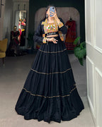 BLACK COLOR PURE RAYON GAMTHI NAVRATRI LEHENGA CHOLI