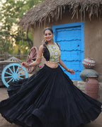 BLACK COLOR RAYON EMBROIDERED NAVRATRI LEHENGA CHOLI