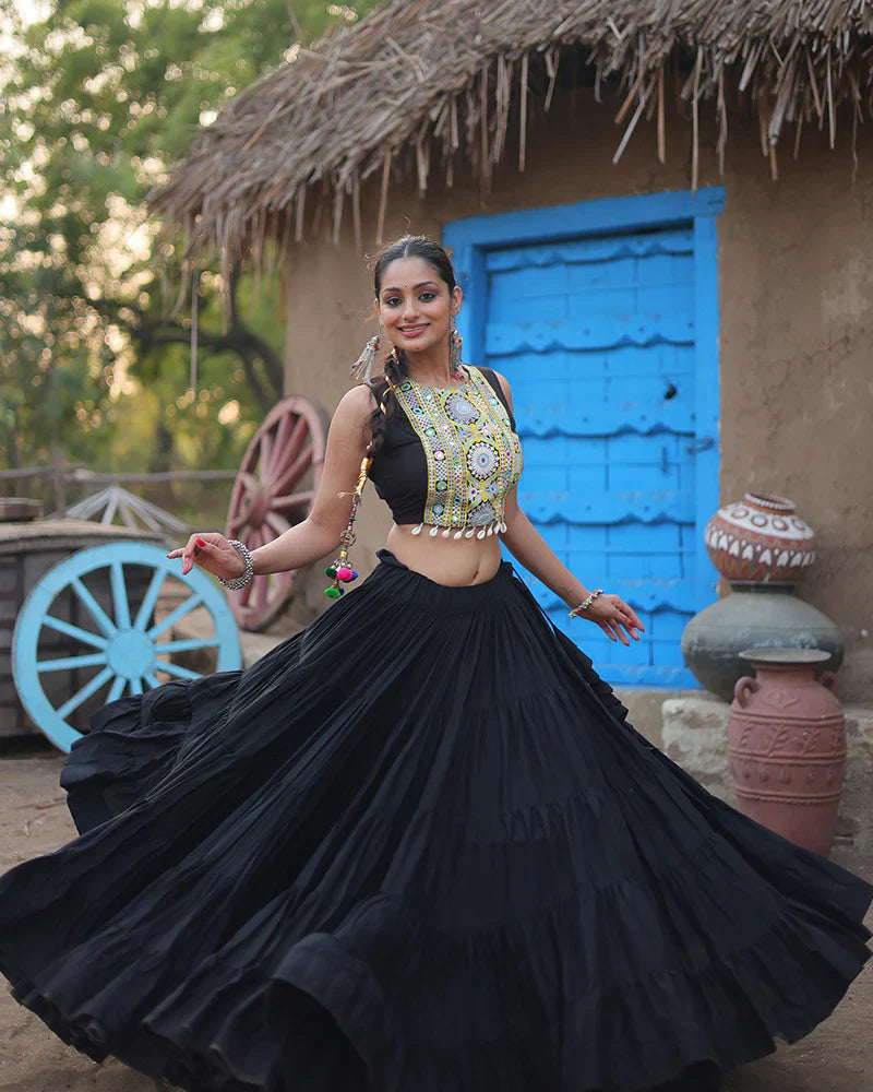 BLACK COLOR RAYON EMBROIDERED NAVRATRI LEHENGA CHOLI