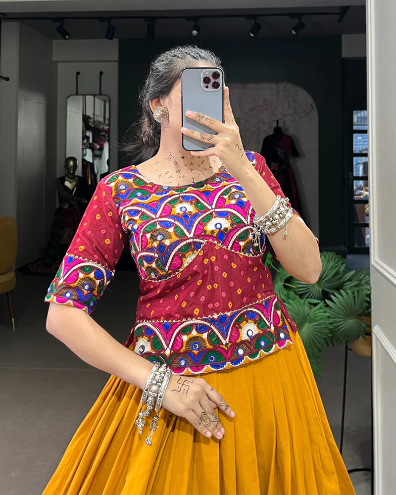 MUSTARD COLOR COTTON NAVRATRI LEHENGA CHOLI