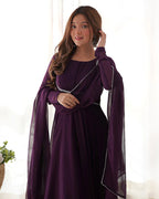 WINE COLOR GEORGETTE THREE PIECE ANARKALI SUIT