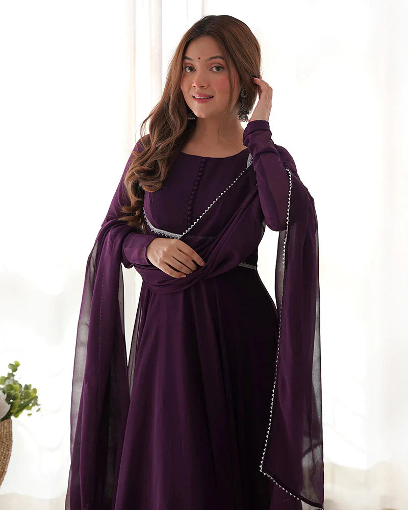 WINE COLOR GEORGETTE THREE PIECE ANARKALI SUIT