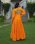 YELLOW COLOR RAYON NAVRATRI GOWN
