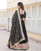 BLACK COLOR GEORGETTE SEQUENCE EMBROIDERED LEHENGA CHOLI