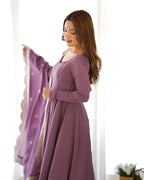 BEAUTIFUL ONION COLOR PURE CHANDERI SILK THREE PIECE ANARKALI SUIT