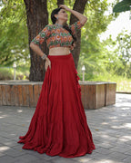 RED COLOR RAYON FULL FLAIR NAVRATRI LEHENGA CHOLI