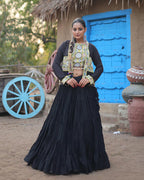 BLACK COLOR RAYON EMBROIDERED NAVRATRI LEHENGA CHOLI