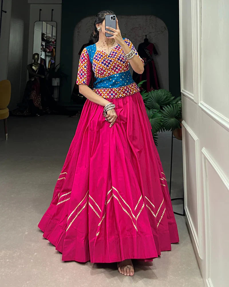 PINK COLOR COTTON NAVRATRI LEHENGA CHOLI