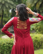 MAROON COLOR REYON GAMTHI STYLE NAVRATRI GOWN