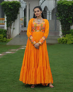 YELLOW COLOR RAYON NAVRATRI GOWN