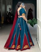 TEAL GREEN COLOR PURE COTTON NAVRATRI LEHENGA CHOLI