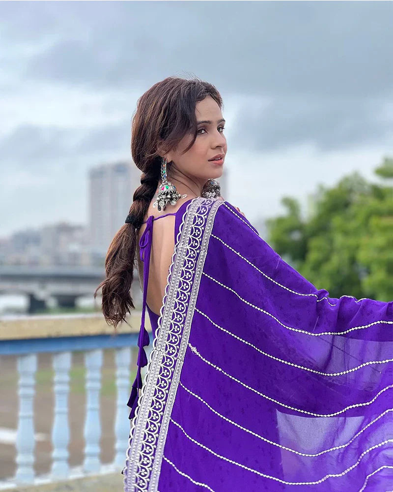 PURPLE COLOR GEORGETTE ANARKALI WITH EMBROIDERED DUPATTA