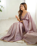 LIGHT DUSTY MAUVE COLOR TISSUE SILK PRE DRAPPED SAREE