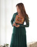 GREEN COLOR GEORGETTE LAHERIYA PRINT NAVRATRI GOWN