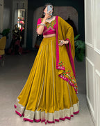 MUSTARD COLOR PURE RAYON NAVRATRI LEHENGA CHOLI