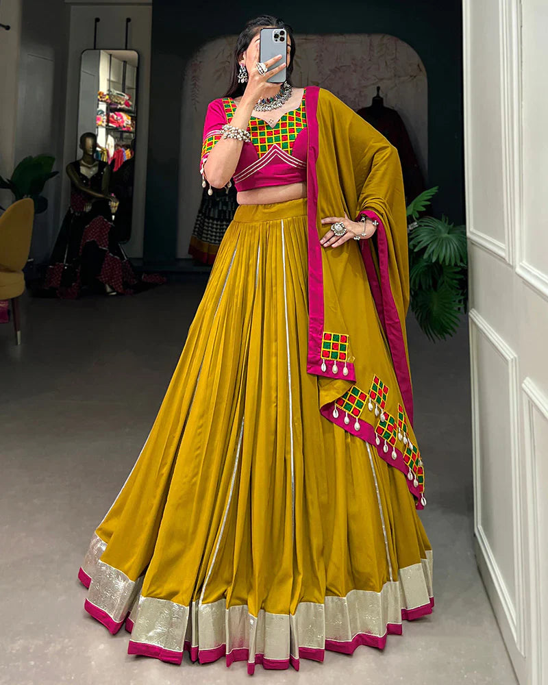 MUSTARD COLOR PURE RAYON NAVRATRI LEHENGA CHOLI