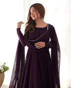 WINE COLOR GEORGETTE THREE PIECE ANARKALI SUIT