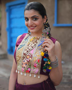 WINE COLOR RAYON EMBROIDERED NAVRATRI LEHENGA CHOLI