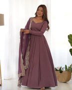 BEAUTIFUL ONION COLOR PURE CHANDERI SILK THREE PIECE ANARKALI SUIT