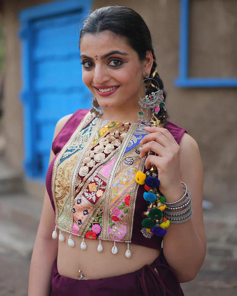 WINE COLOR RAYON EMBROIDERED NAVRATRI LEHENGA CHOLI