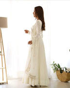 BEAUTIFUL WHITE COLOR PURE CHANDERI SILK THREE PIECE ANARKALI SUIT