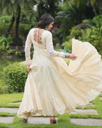 OFF-WHITE COLOR KORA COTTON NAVRATRI GOWN