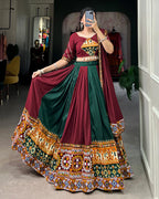 GREEN COLOR RAYON PRINTED NAVRATRI LEHENGA CHOLI