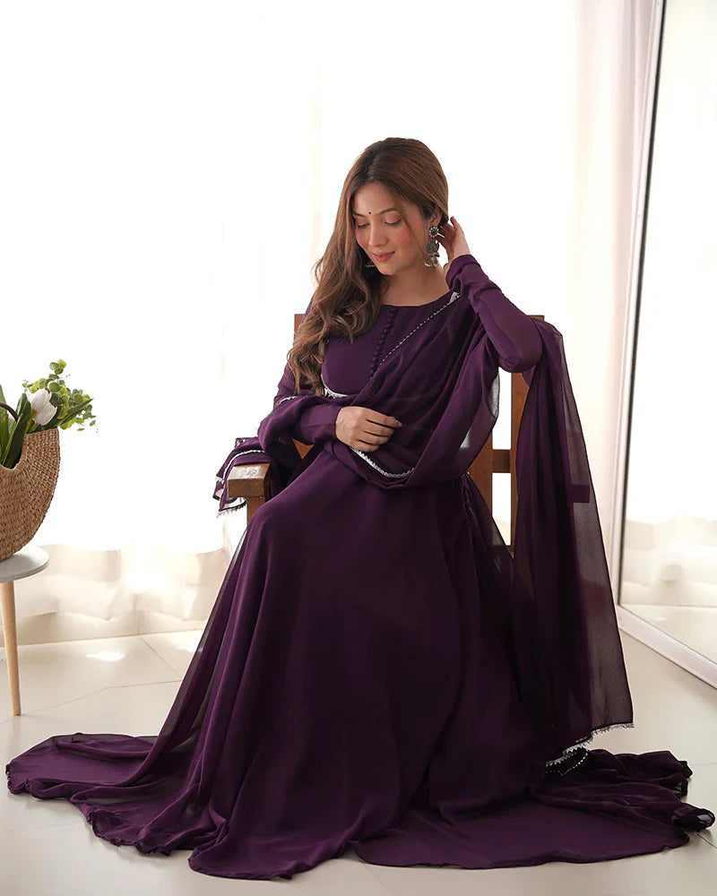 WINE COLOR GEORGETTE THREE PIECE ANARKALI SUIT