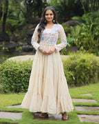 OFF-WHITE COLOR KORA COTTON NAVRATRI GOWN