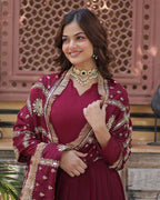MAROON COLOR STAR GEORGETTE FABRIC BASE EMBROIDERED SEQUENCE WORK GOWN WITH DUPATTA