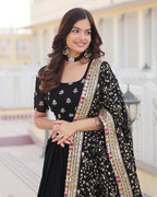 BLACK COLOR GEORGETTE SEQUENCE EMBROIDERED LEHENGA CHOLI