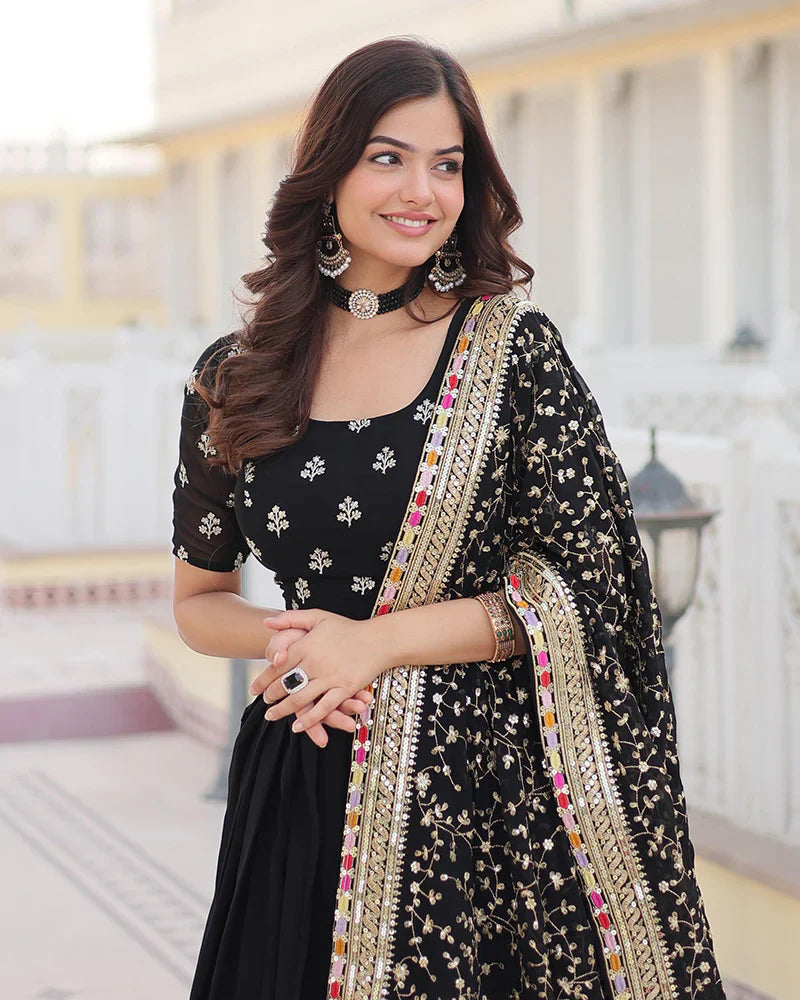 BLACK COLOR GEORGETTE SEQUENCE EMBROIDERED LEHENGA CHOLI