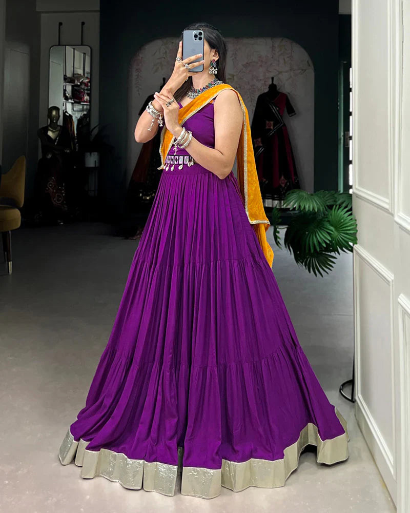 PURPLE COLOR RAYON RUFFLE STYLE NAVRATRI LEHENGA CHOLI
