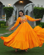 YELLOW COLOR RAYON NAVRATRI GOWN