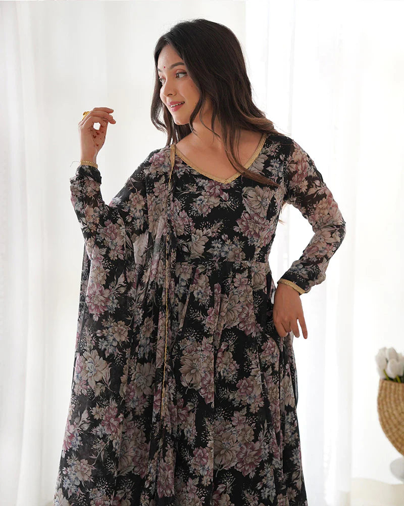 BLACK COLOR GEORGETTE THREE PIECE ANARKALI SUIT