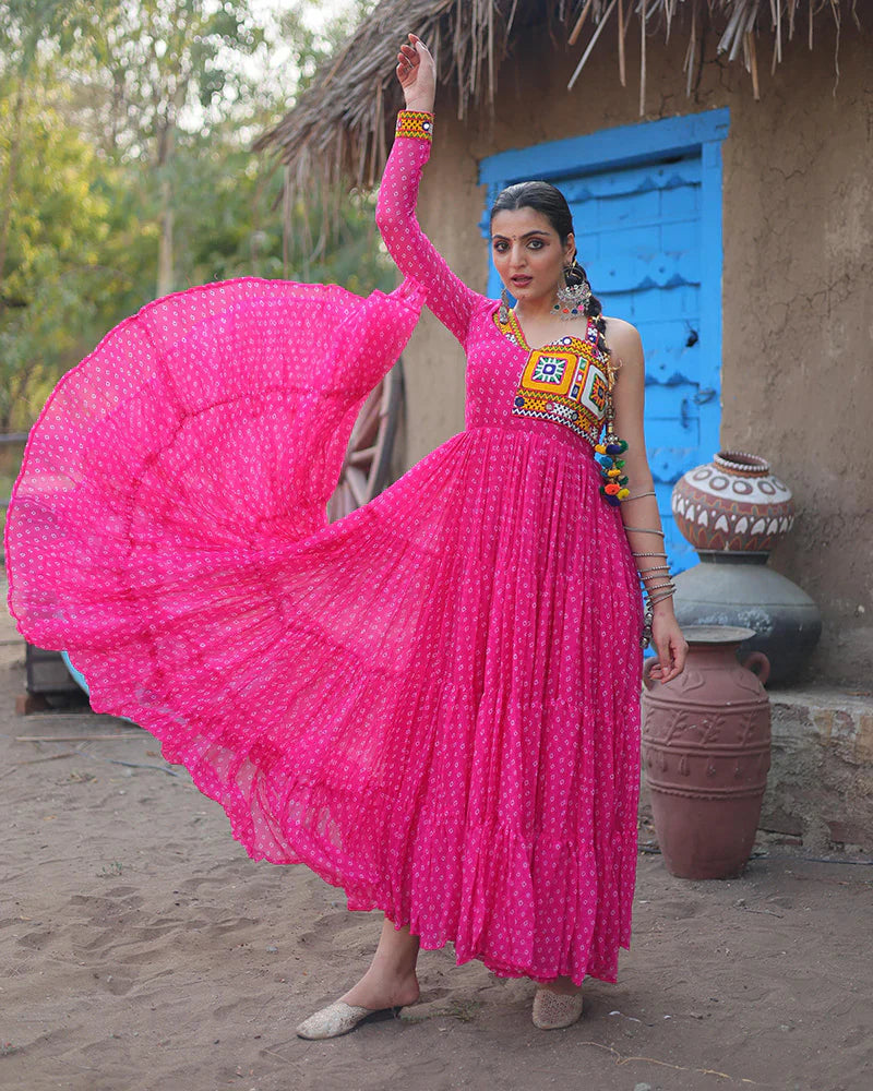 PINK COLOR GEORGETTE FULL FLAIR NAVRATRI GOWN