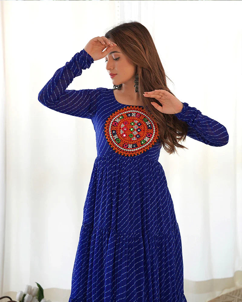 ROYAL BLUE COLOR GEORGETTE LAHERIYA PRINT NAVRATRI GOWN
