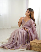 LIGHT DUSTY MAUVE COLOR TISSUE SILK PRE DRAPPED SAREE