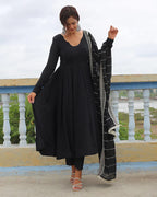 BLACK COLOR GEORGETTE ANARKALI WITH EMBROIDERED DUPATTA