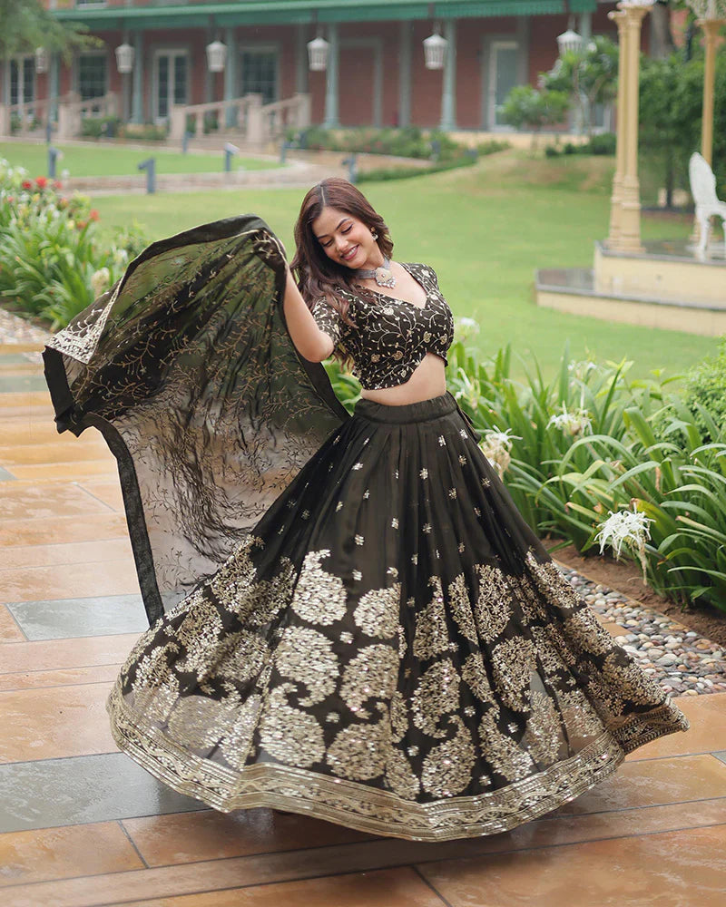 BLACK COLOR RANGOLI SILK EMBROIDERED LEHENGA CHOLI