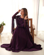 WINE COLOR GEORGETTE THREE PIECE ANARKALI SUIT
