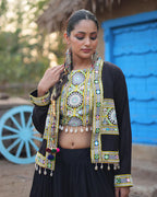 BLACK COLOR RAYON EMBROIDERED NAVRATRI LEHENGA CHOLI