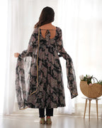 BLACK COLOR GEORGETTE THREE PIECE ANARKALI SUIT