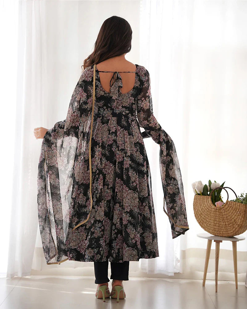 BLACK COLOR GEORGETTE THREE PIECE ANARKALI SUIT