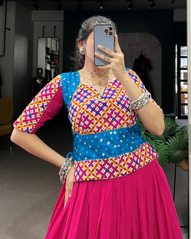 PINK COLOR COTTON NAVRATRI LEHENGA CHOLI