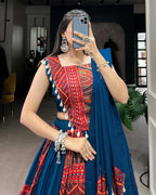 BLUE COLOR COTTON FOIL PRINTED NAVRATRI LEHENGA CHOLI