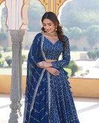 RAMA COLOR GEORGETTE HEAVY EMBROIDERY THREADED SEMI STITCHED LEHENGA CHOLI