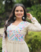 OFF-WHITE COLOR KORA COTTON NAVRATRI GOWN