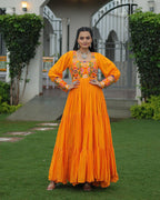YELLOW COLOR RAYON NAVRATRI GOWN